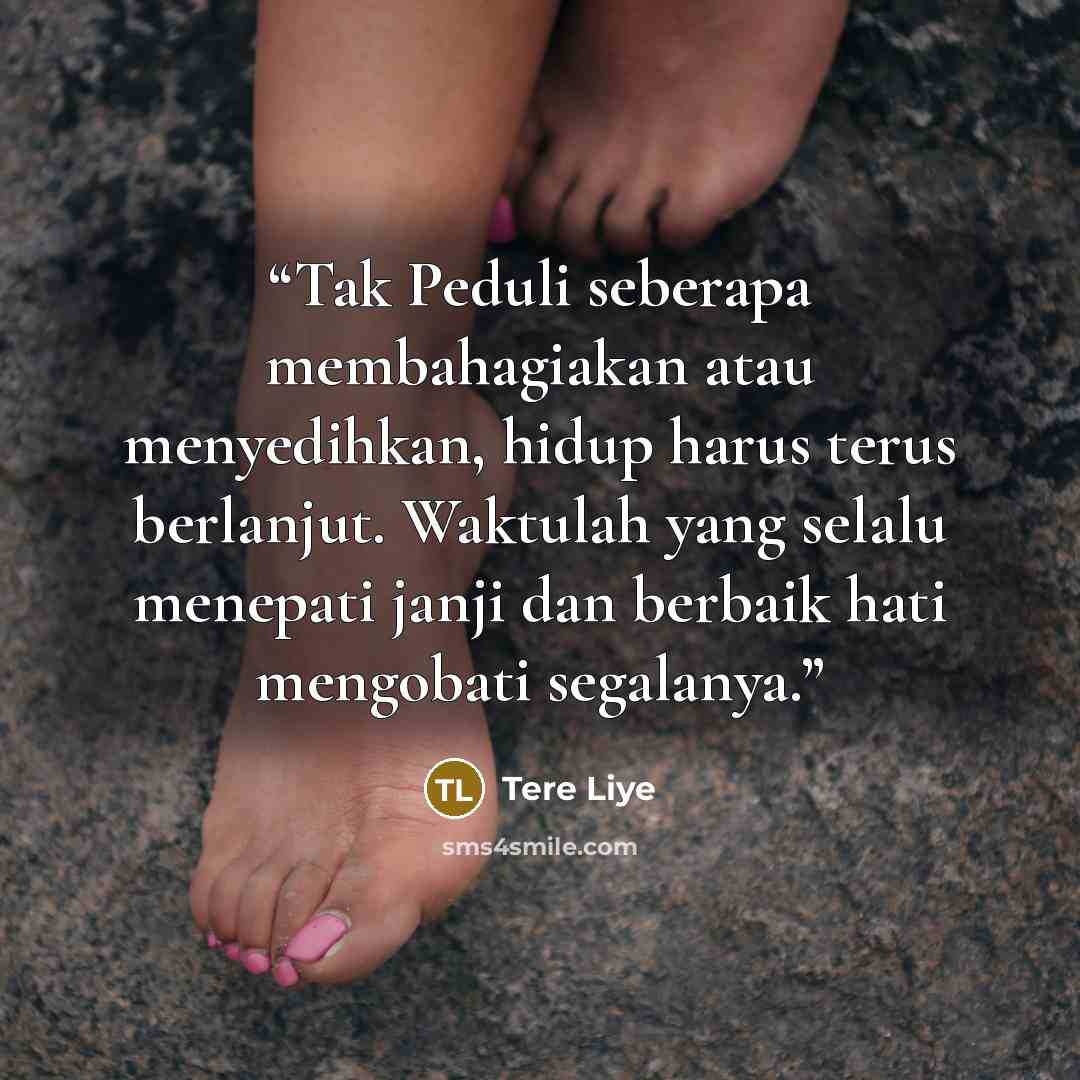 “Tak Peduli seberapa membahagiakan atau menyedihkan, hidup harus terus berlanjut. Waktulah yang selalu menepati janji dan berbaik hati mengobati segalanya.” quote by Tere Liye
