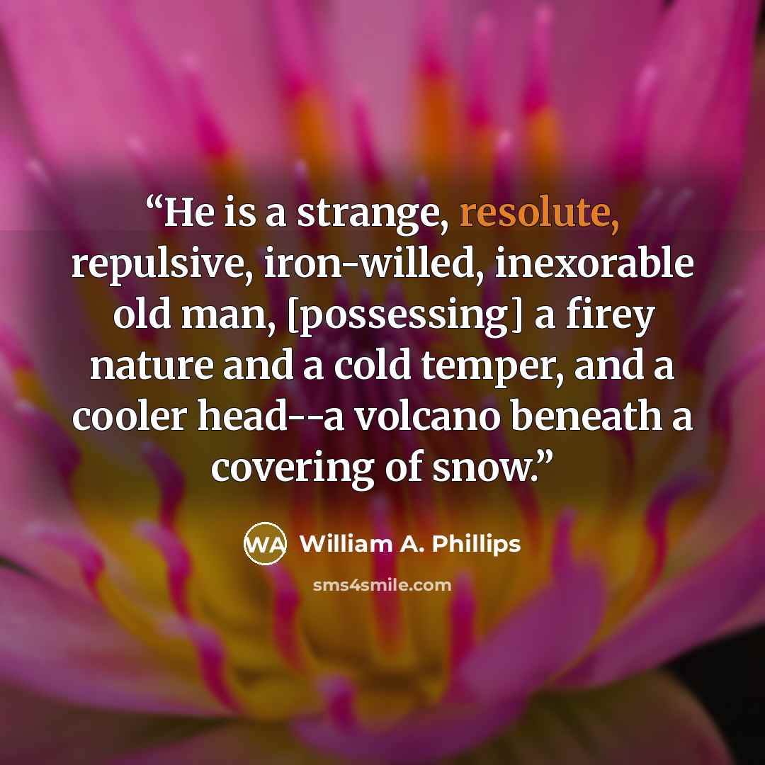 “He is a strange, resolute, repulsive, iron-willed, inexorable old man, [possessing] a firey nature and a cold temper, and a cooler head--a volcano beneath a covering of snow.” quote by William A. Phillips
