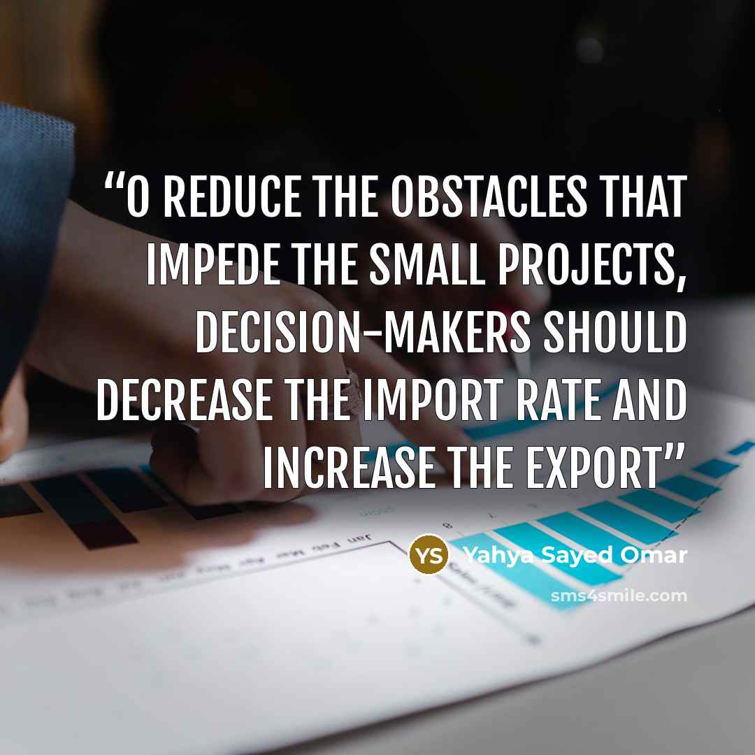 “o reduce the obstacles that impede the small projects, decision-makers should decrease the import rate and increase the export” quote by Yahya Sayed Omar