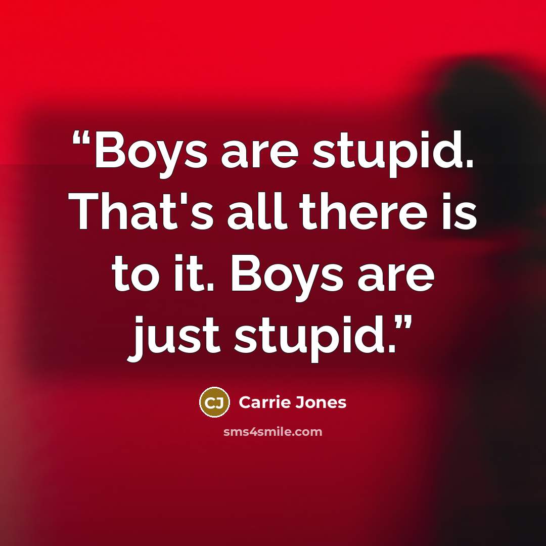 “Boys are stupid. That's all there is to it. Boys are just stupid.” quote by Carrie Jones