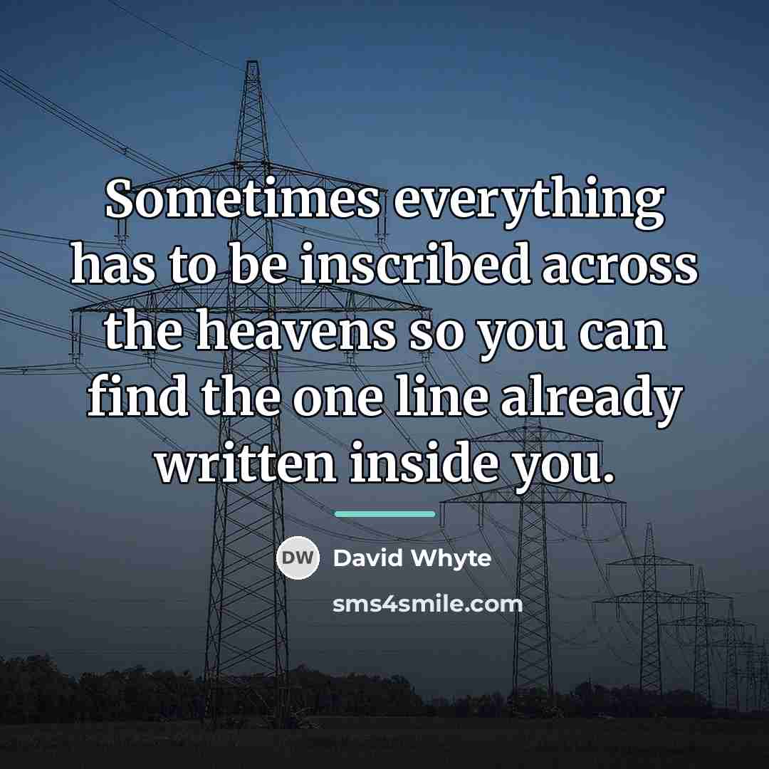 “Sometimes everything has to be inscribed across the heavens so…” quote by David Whyte