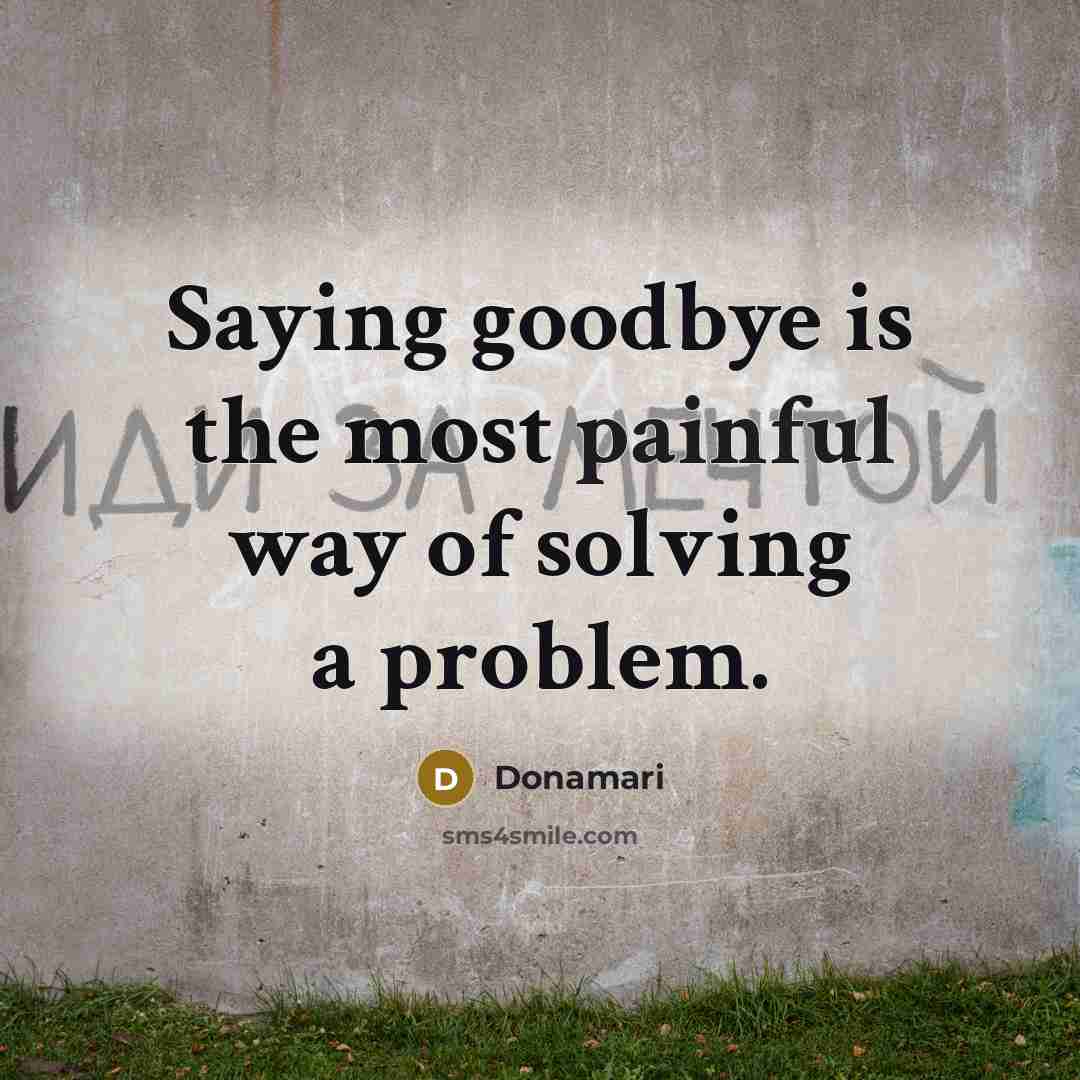 “Saying goodbye is the most painful way of solving a problem.” quote by Donamari