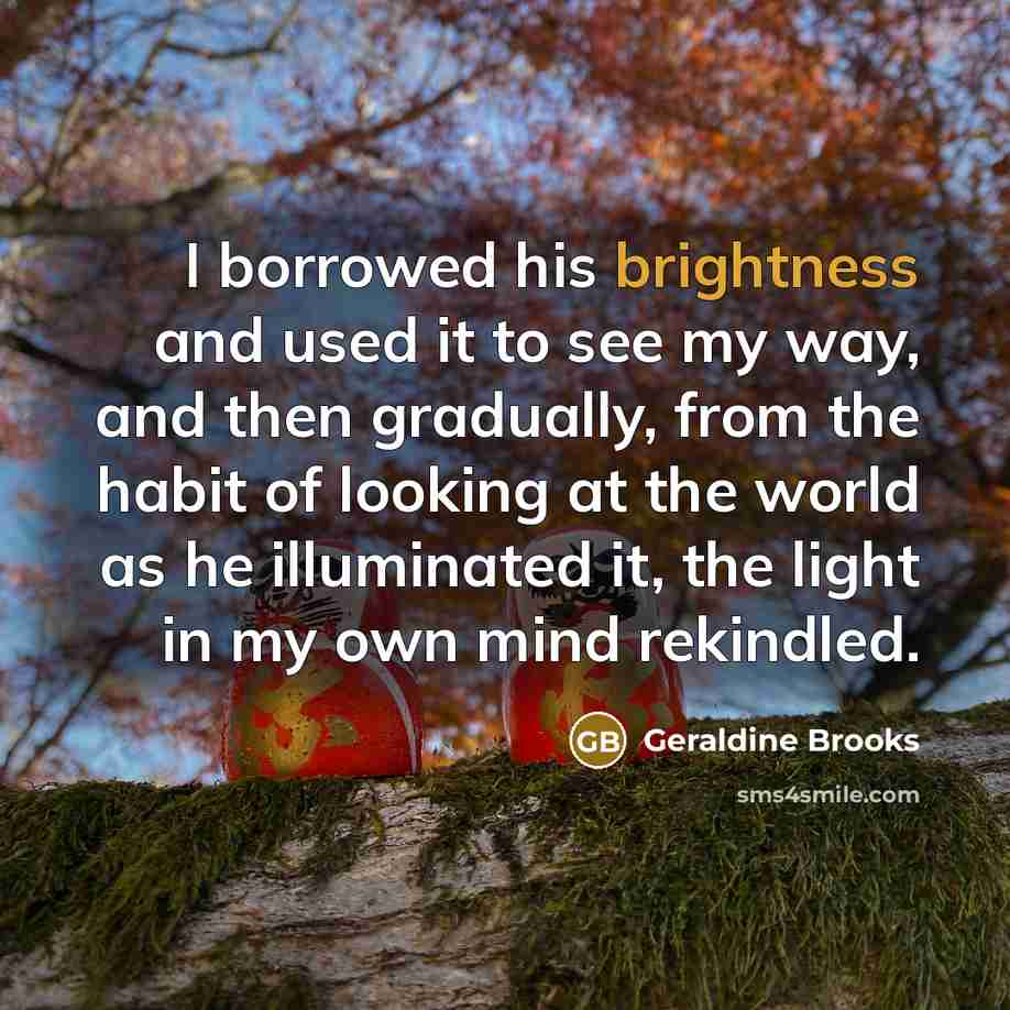 “I borrowed his brightness and used it to see my…” quote by Geraldine Brooks