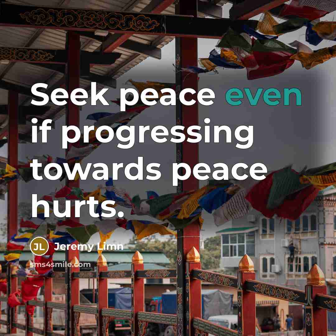 “Seek peace even if progressing towards peace hurts.…” quote by Jeremy Limn