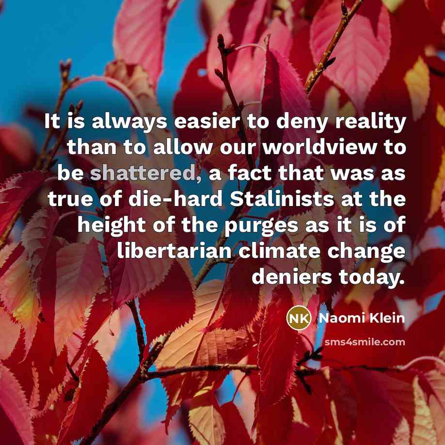 “It is always easier to deny reality than to allow…” quote by Naomi Klein