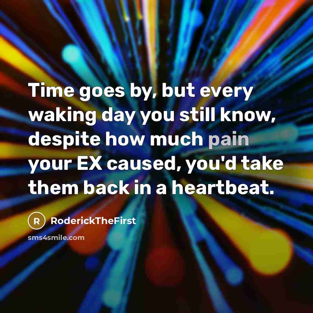 “Time goes by, but every waking day you still know, despite how much pain your EX caused, you'd take them back in a heartbeat.” quote by RoderickTheFirst