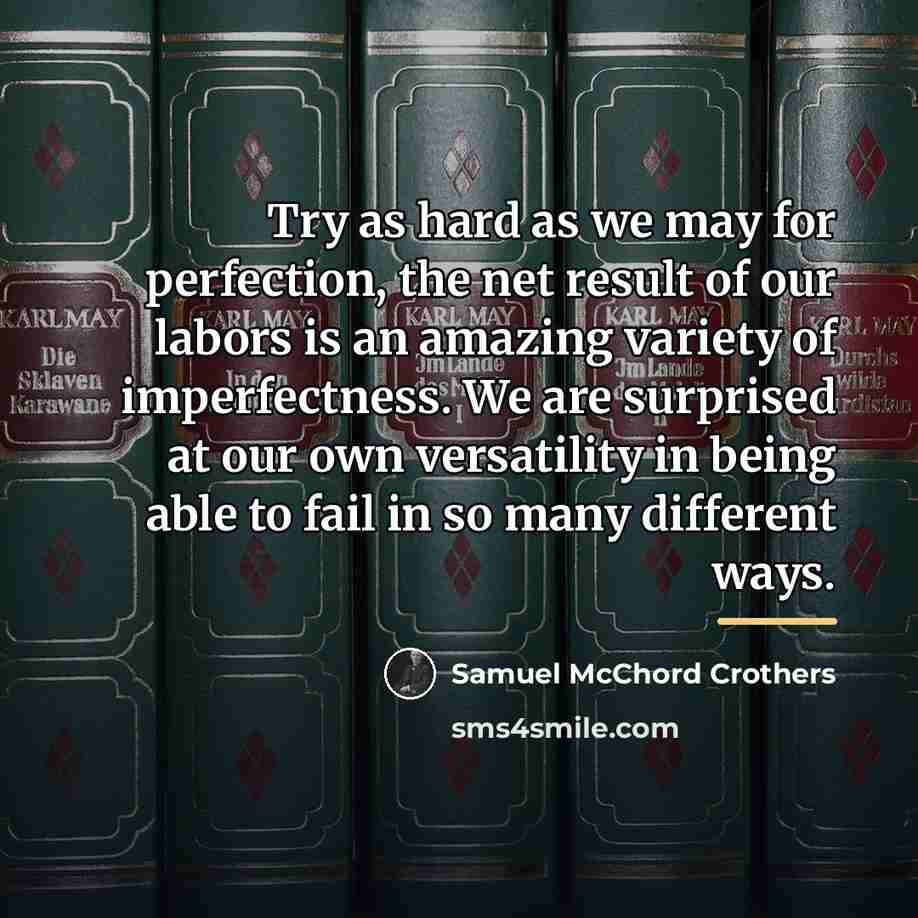 “Try as hard as we may for perfection, the net…” quote by Samuel McChord Crothers