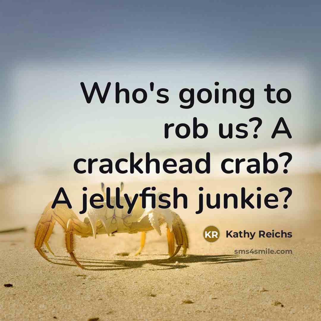 “Who's going to rob us? A crackhead crab? A jellyfish junkie?” quote by Kathy Reichs