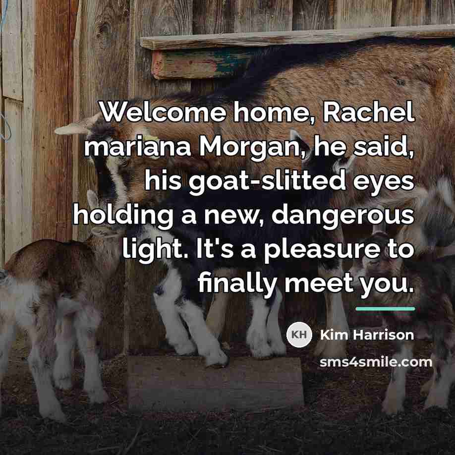 “Welcome home, Rachel mariana Morgan, he said, his goat-slitted eyes…” quote by Kim Harrison