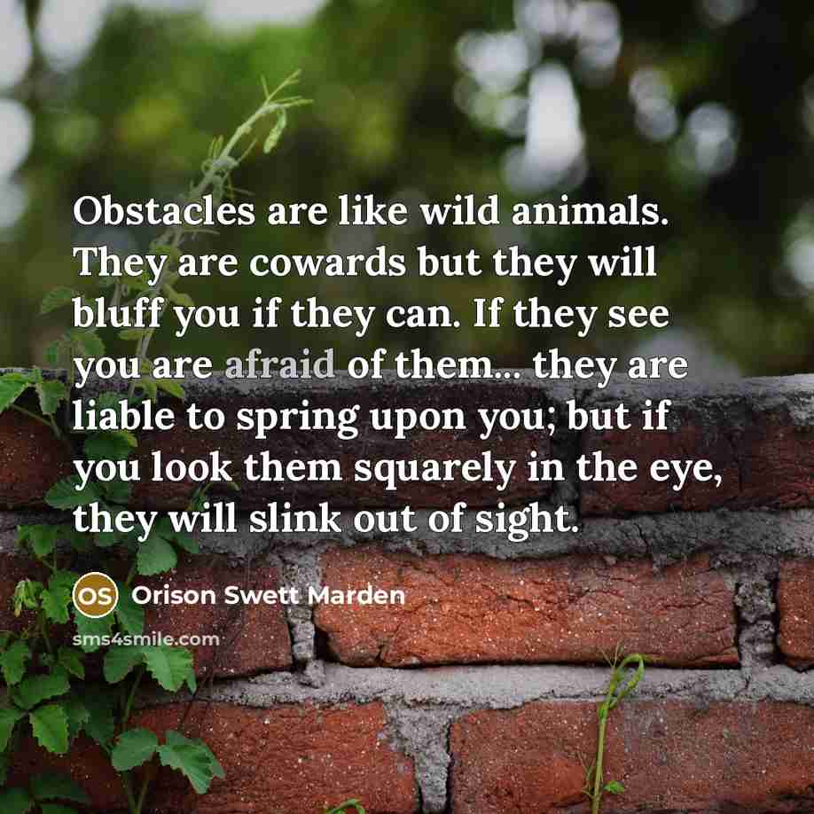 “Obstacles are like wild animals. They are cowards but they…” quote by Orison Swett Marden