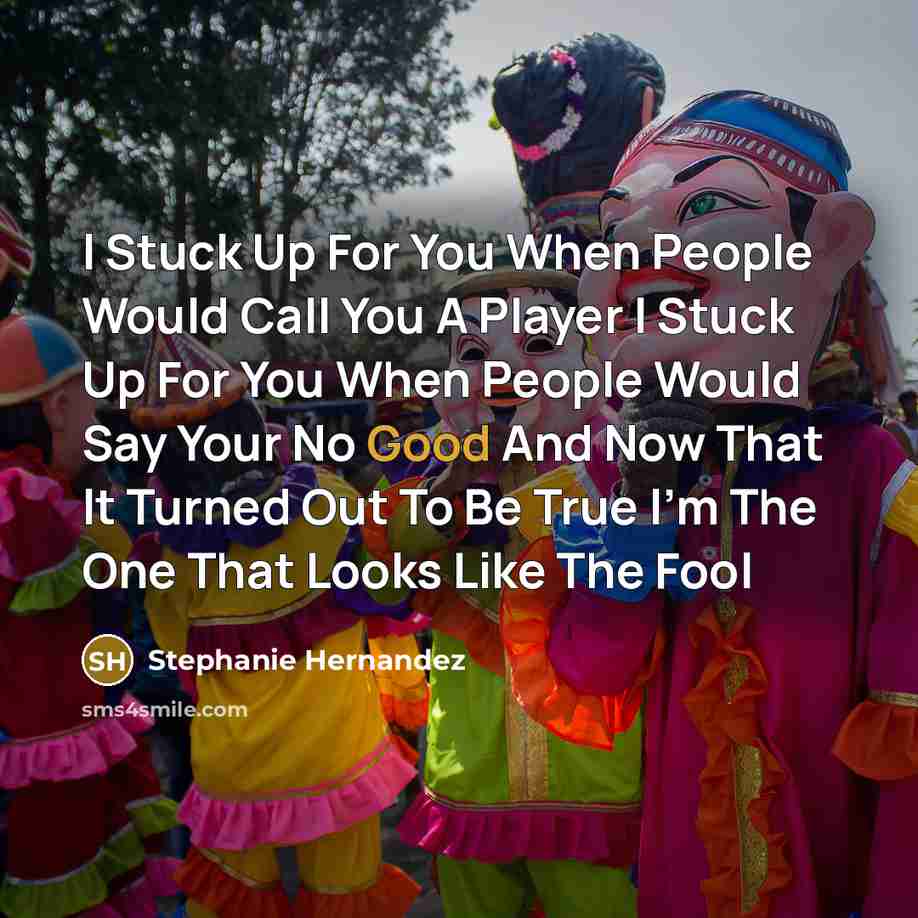 “I Stuck Up For You When People Would Call You A Player I Stuck Up For You When People Would Say Your No Good And Now That It Turned Out To Be True I'm The One That Looks Like The Fool” quote by Stephanie Hernandez
