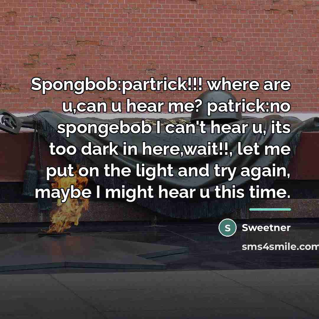 “Spongbob:partrick!!! where are u,can u hear me? patrick:no spongebob I…” quote by Sweetner