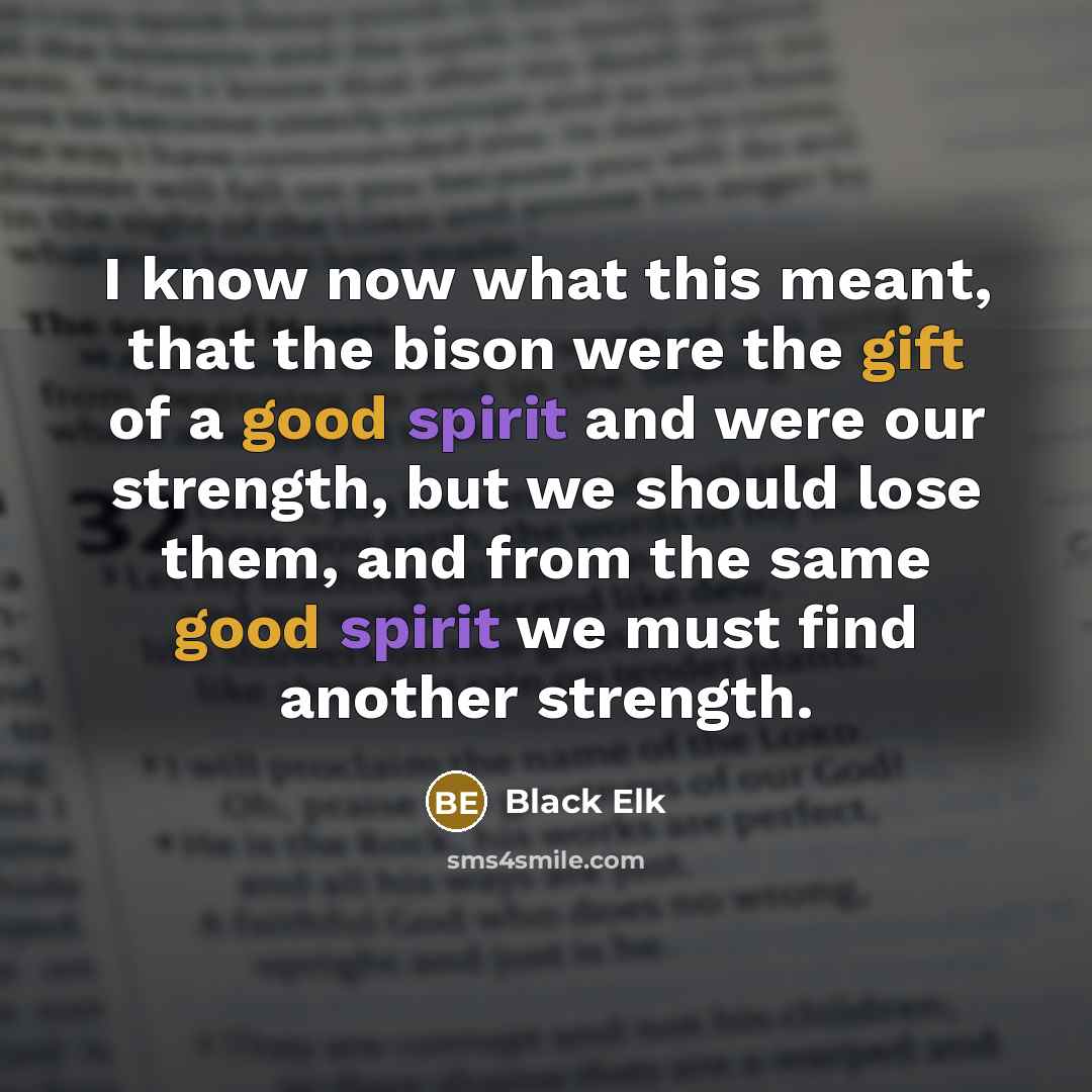 “I know now what this meant, that the bison were the gift of a good spirit and were our strength, but we should lose them, and from the same good spirit we must find another strength.” quote by Black Elk