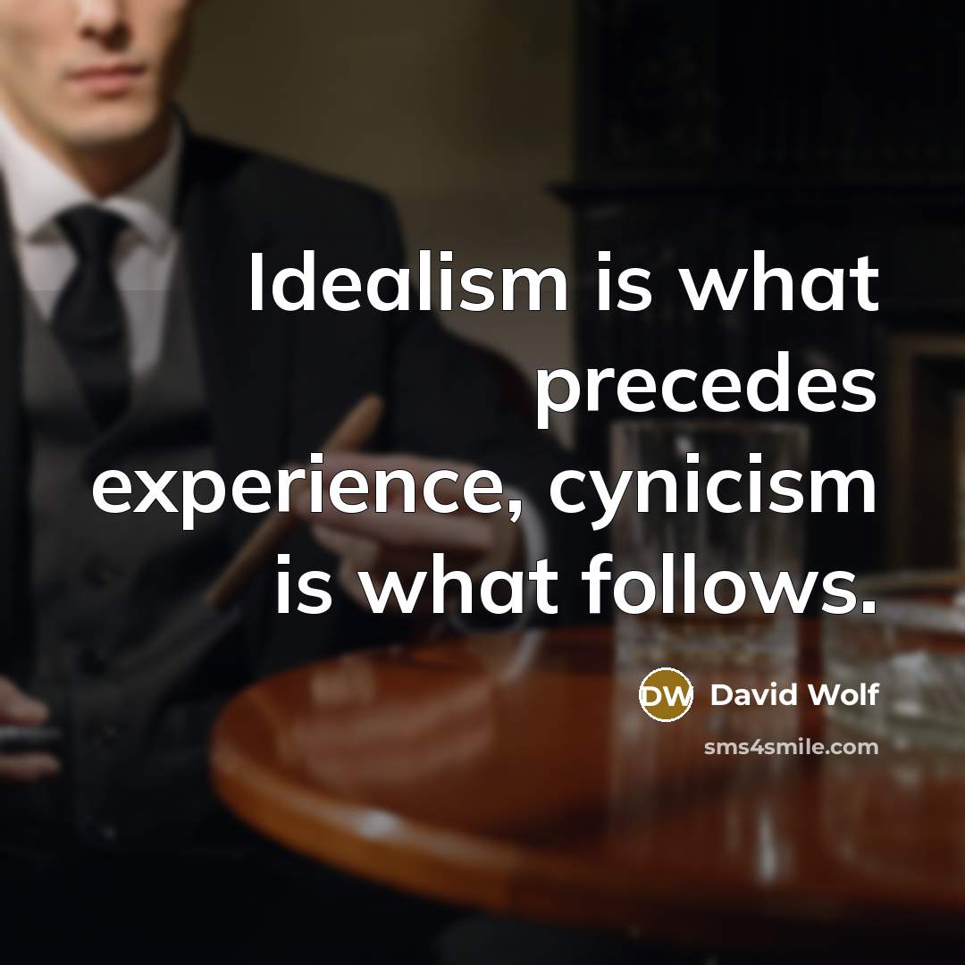“Idealism is what precedes experience, cynicism is what follows.…” quote by David Wolf