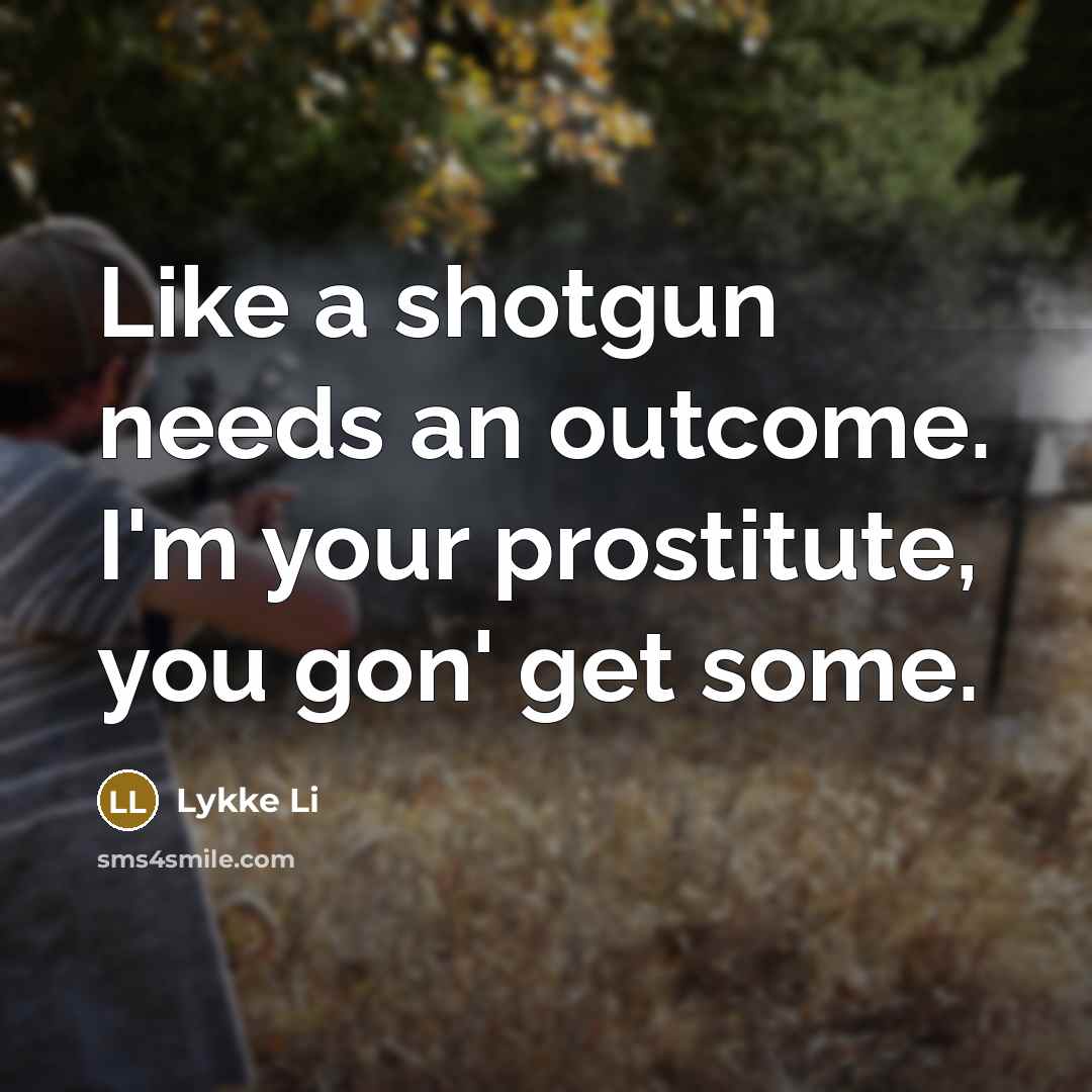 “Like a shotgun needs an outcome. I'm your prostitute, you…” quote by Lykke Li