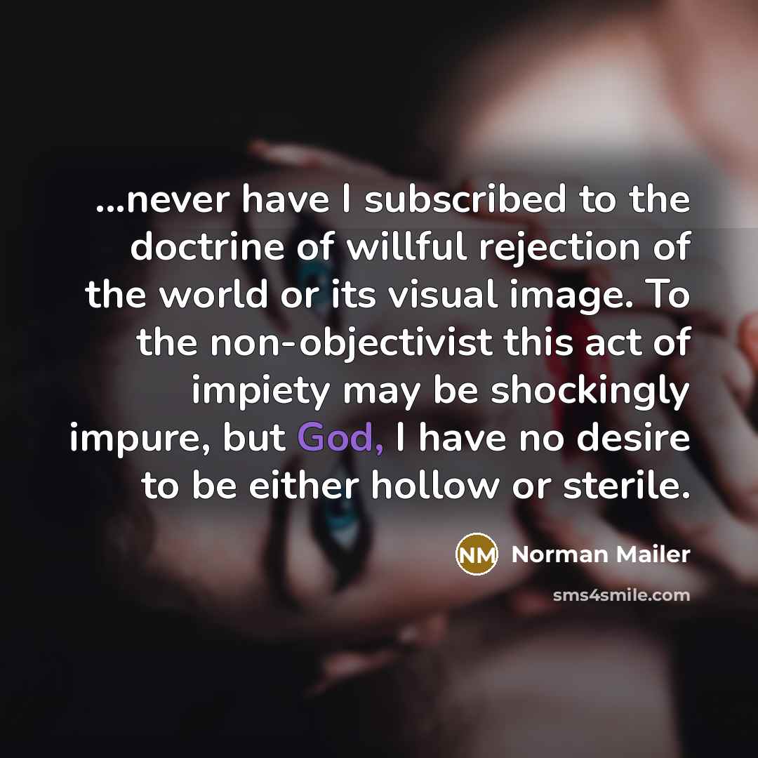 “...never have I subscribed to the doctrine of willful rejection…” quote by Norman Mailer