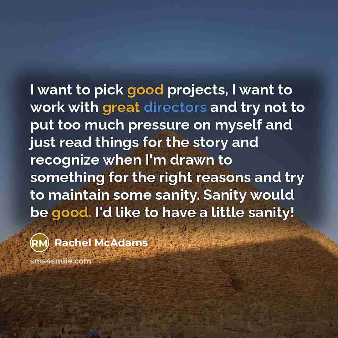 “I want to pick good projects, I want to work…” quote by Rachel McAdams
