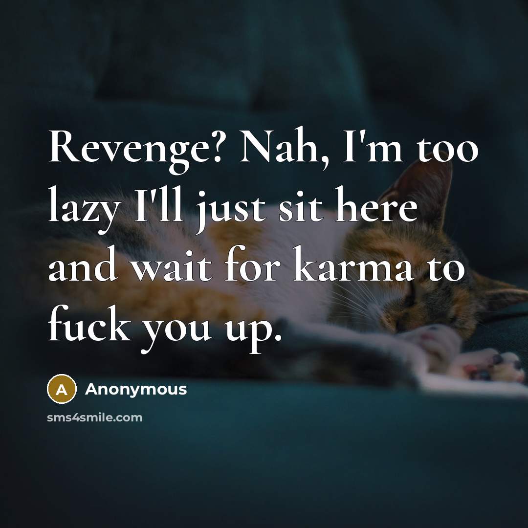 “Revenge? Nah, I'm too lazy I'll just sit here and…” quote by Anonymous