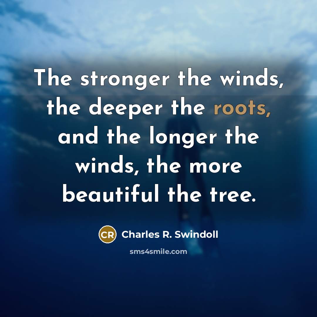 “The stronger the winds, the deeper the roots, and the…” quote by Charles R. Swindoll