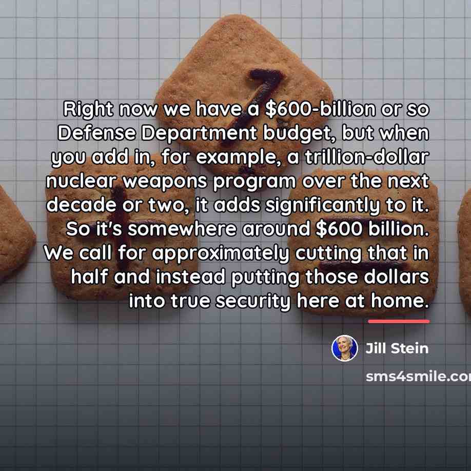 “Right now we have a $600-billion or so Defense Department…” quote by Jill Stein