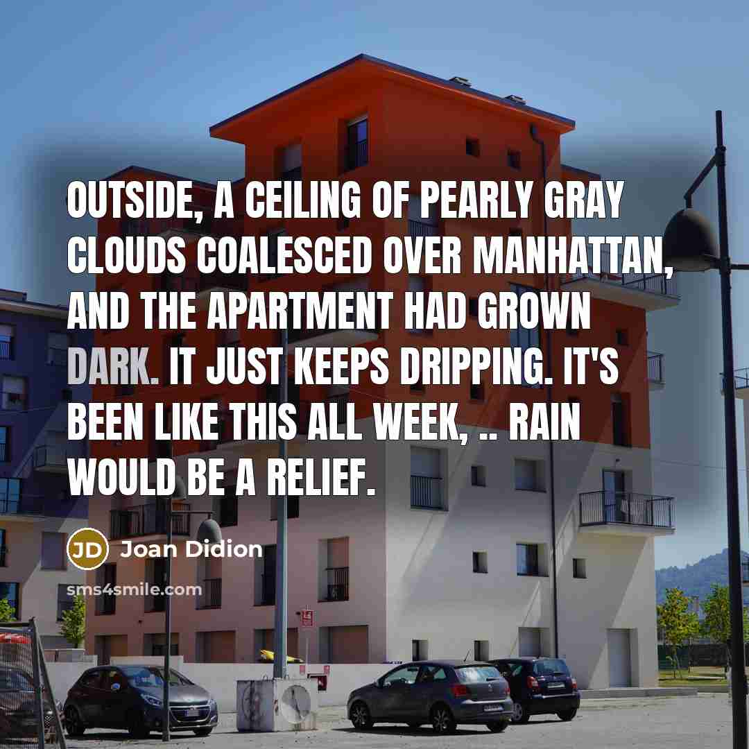 “Outside, a ceiling of pearly gray clouds coalesced over Manhattan,…” quote by Joan Didion