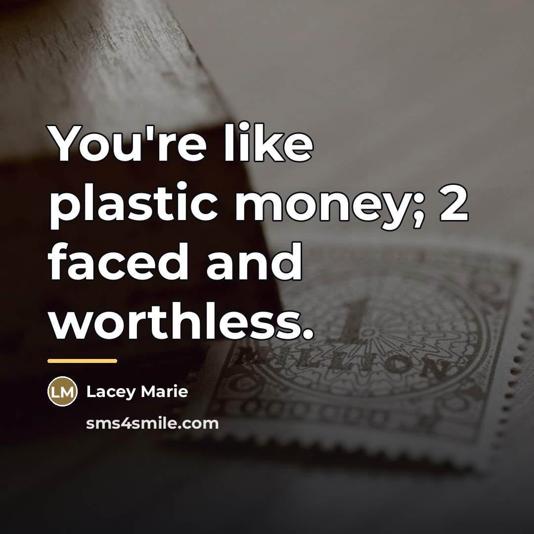 “You're like plastic money; 2 faced and worthless.…” quote by Lacey Marie