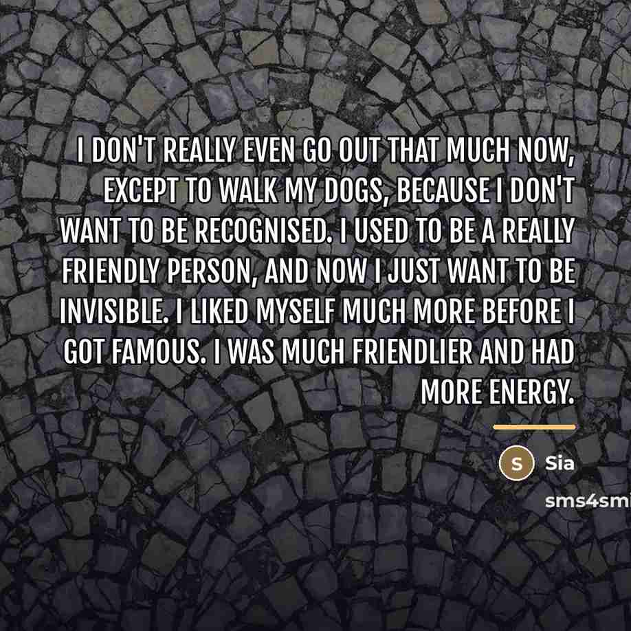 “I don't really even go out that much now, except…” quote by Sia