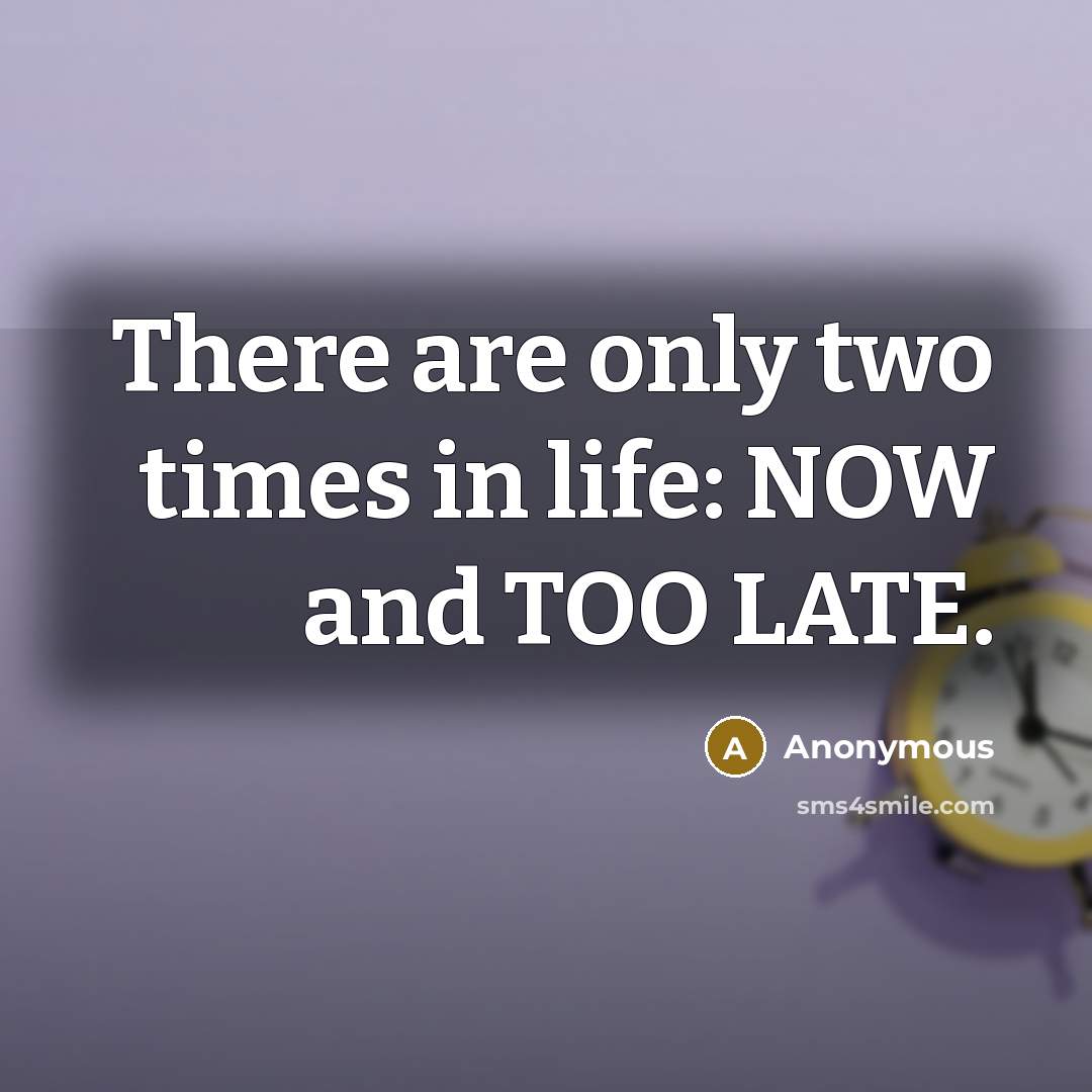 “There are only two times in life: NOW and TOO…” quote by Anonymous