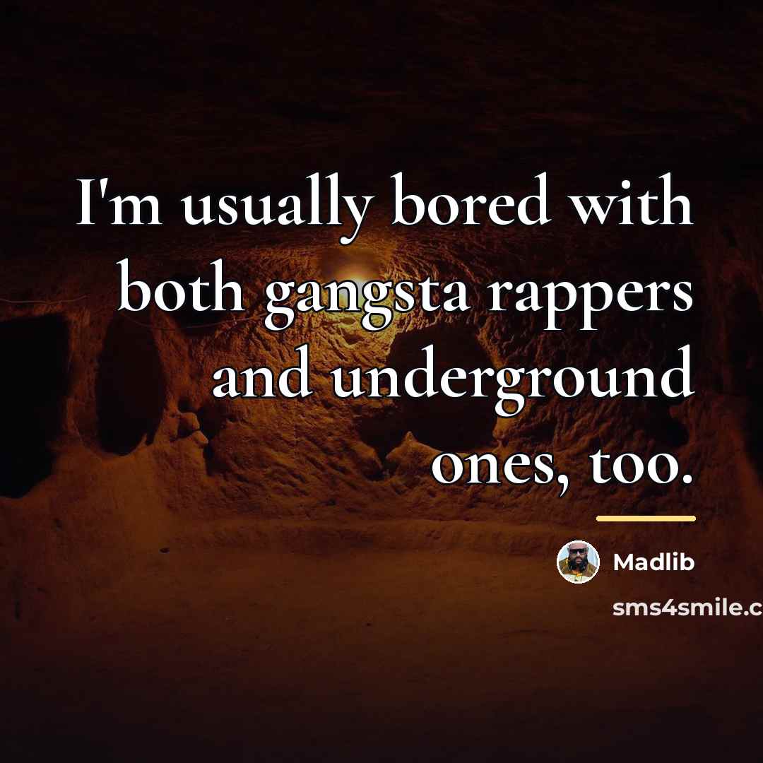 “I'm usually bored with both gangsta rappers and underground ones,…” quote by Madlib