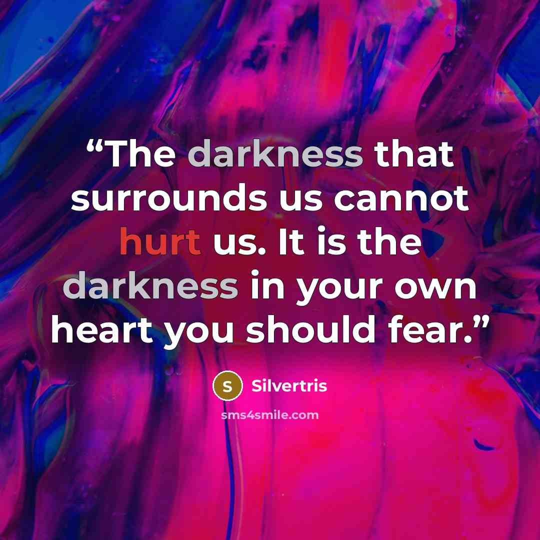 “The darkness that surrounds us cannot hurt us. It is the darkness in your own heart you should fear.” quote by Silvertris