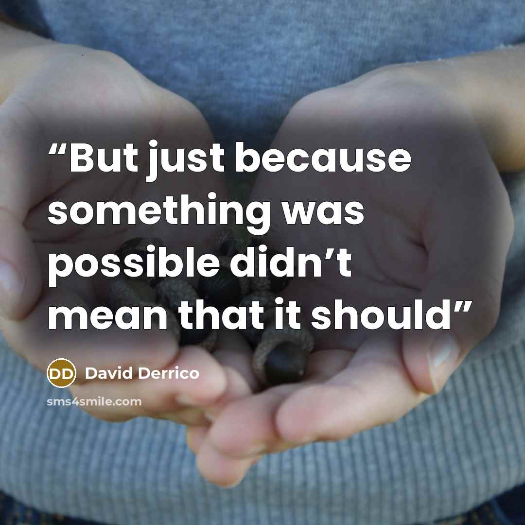 “But just because something was possible didn’t mean that it should” quote by David Derrico