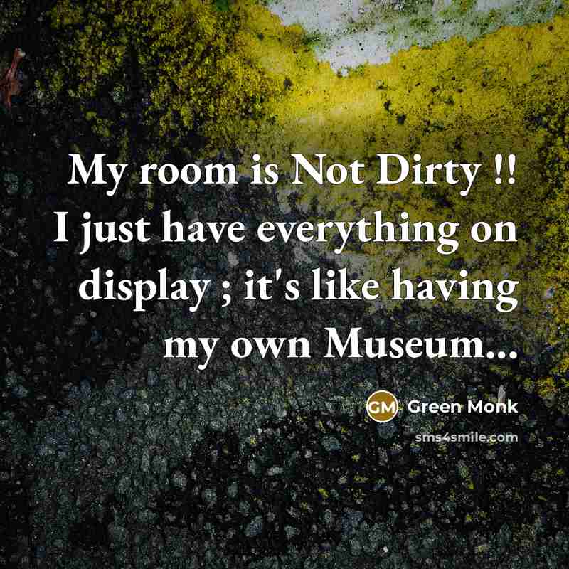 “My room is Not Dirty !! I just have everything…” quote by Green Monk