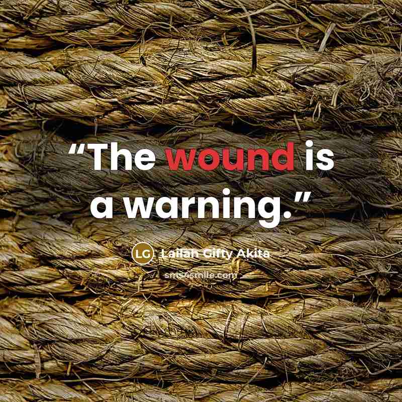 “The wound is a warning.” quote by Lailah Gifty Akita