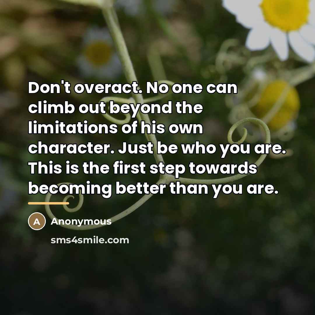 “Don't overact. No one can climb out beyond the limitations…” quote by Anonymous