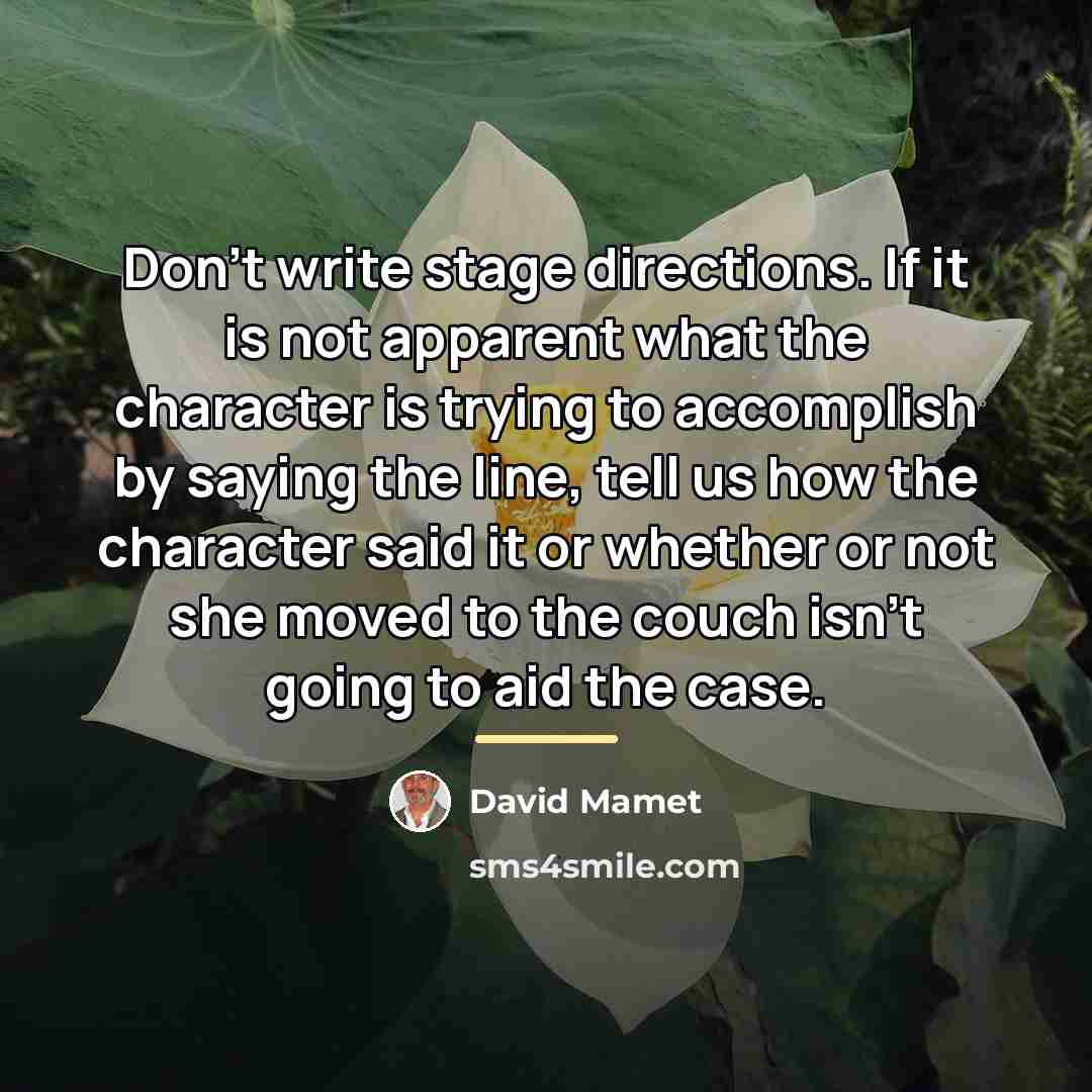 “Don't write stage directions. If it is not apparent what…” quote by David Mamet