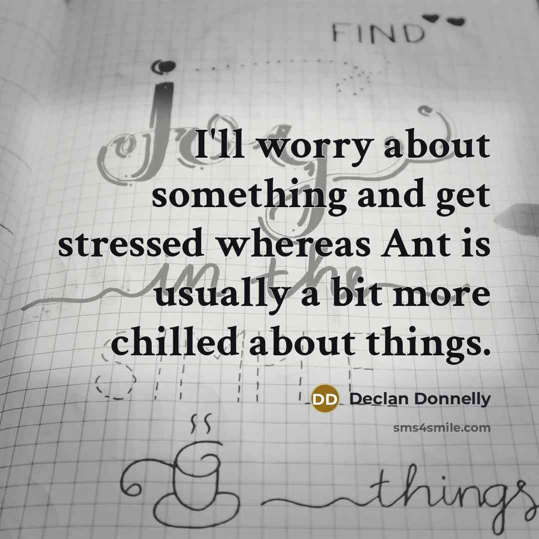 “I'll worry about something and get stressed whereas Ant is…” quote by Declan Donnelly