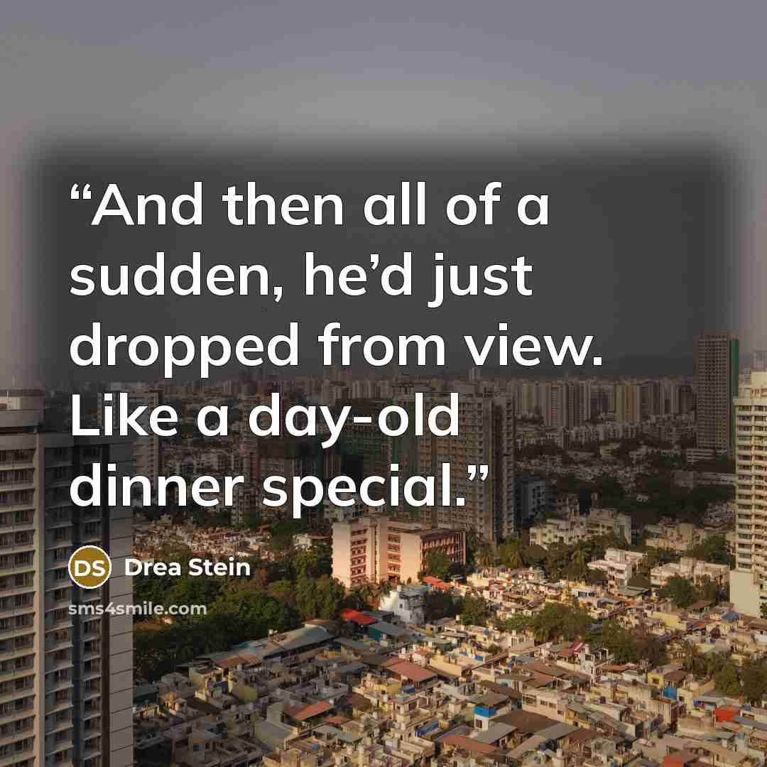 “And then all of a sudden, he’d just dropped from view. Like a day-old dinner special.” quote by Drea Stein