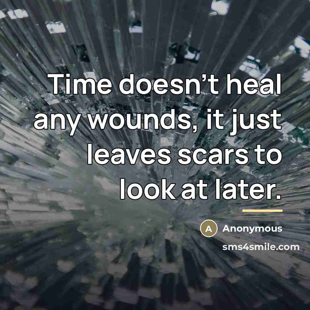 “Time doesn't heal any wounds, it just leaves scars to…” quote by Anonymous