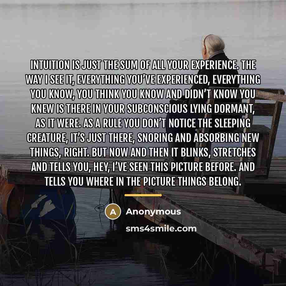 “Intuition is just the sum of all your experience. The…” quote by Anonymous
