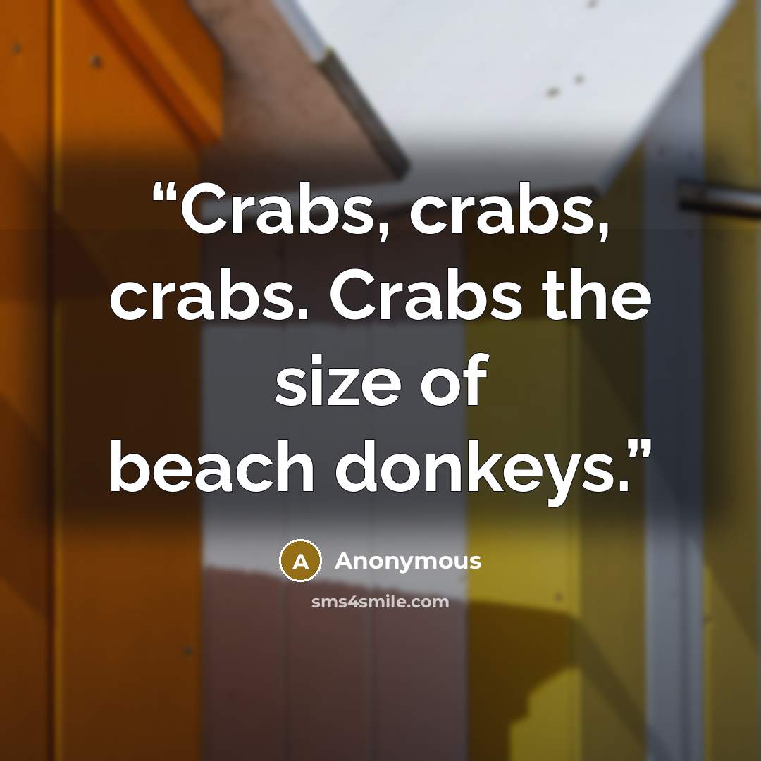 “Crabs, crabs, crabs. Crabs the size of beach donkeys.” quote by Anonymous