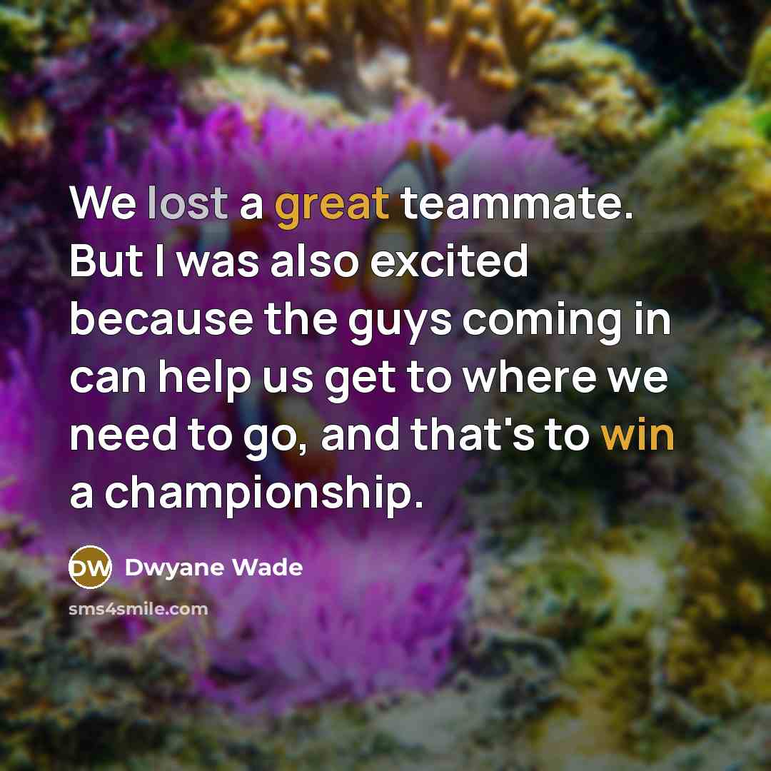 “We lost a great teammate. But I was also excited because the guys coming in can help us get to where we need to go, and that's to win a championship.” quote by Dwyane Wade