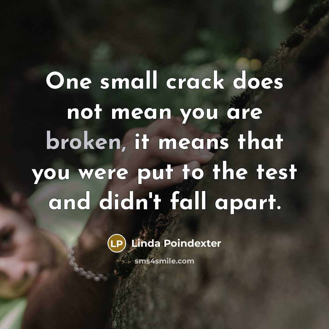 “One small crack does not mean you are broken, it…” quote by Linda Poindexter