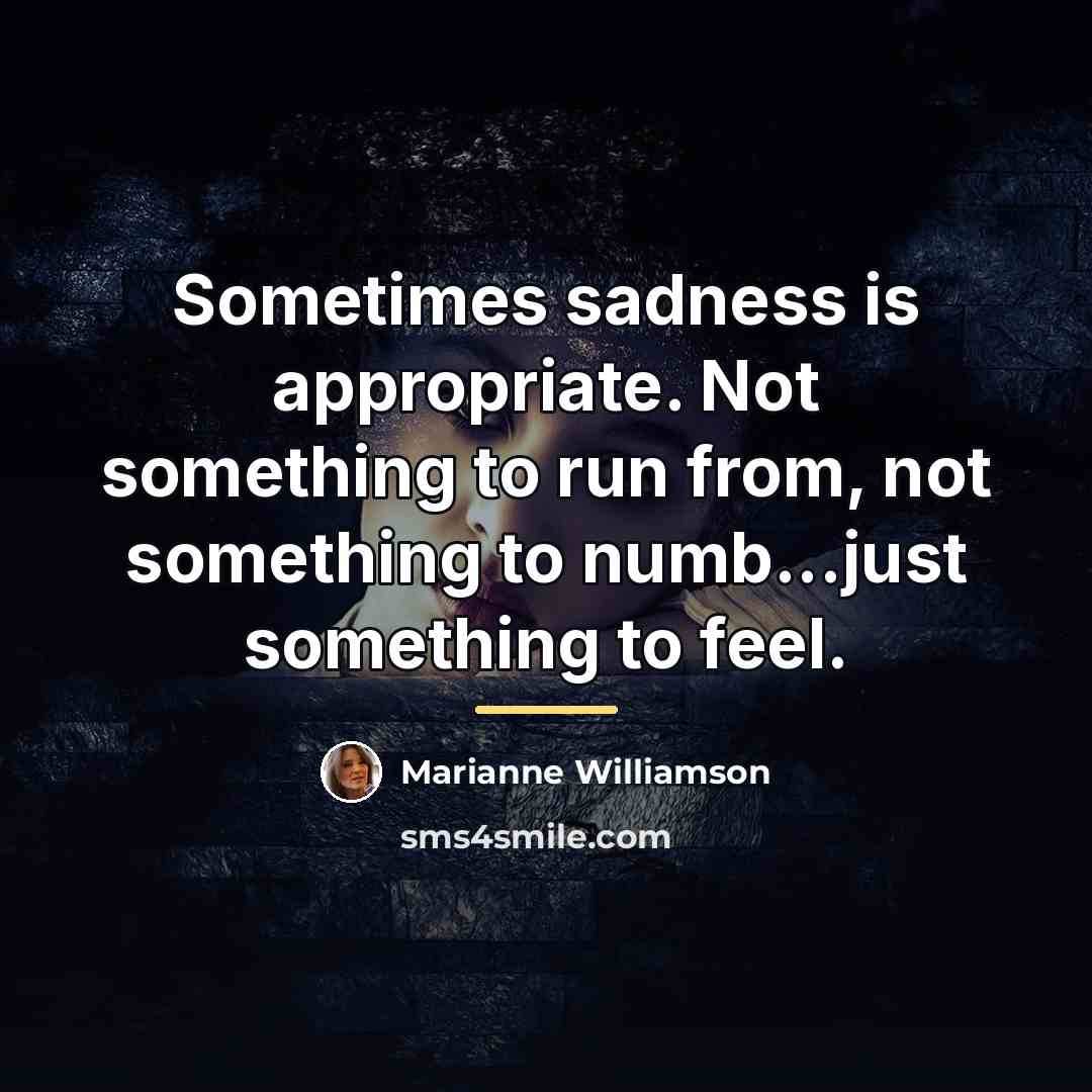 “Sometimes sadness is appropriate. Not something to run from, not…” quote by Marianne Williamson
