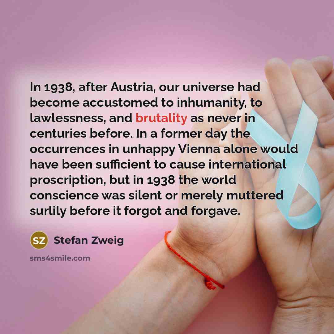 “In 1938, after Austria, our universe had become accustomed to…” quote by Stefan Zweig