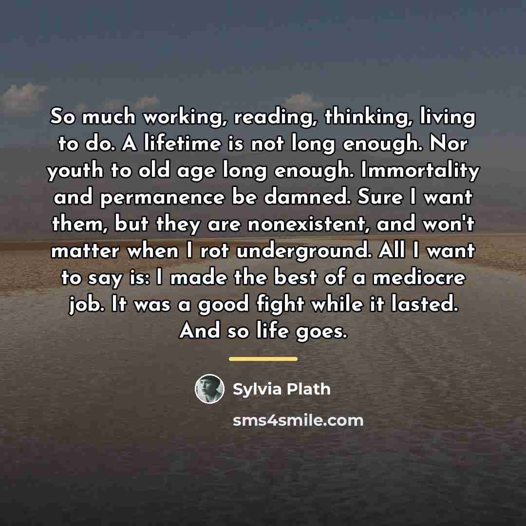 “So much working, reading, thinking, living to do. A lifetime…” quote by Sylvia Plath
