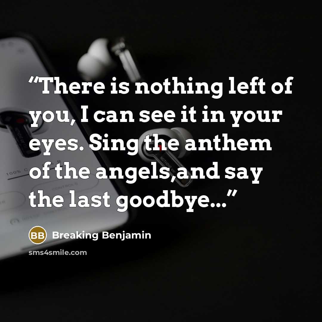“There is nothing left of you, I can see it in your eyes. Sing the anthem of the angels,and say the last goodbye...” quote by Breaking Benjamin