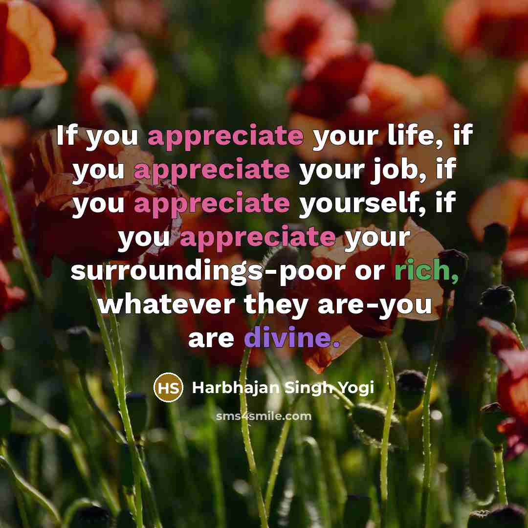 “If you appreciate your life, if you appreciate your job,…” quote by Harbhajan Singh Yogi