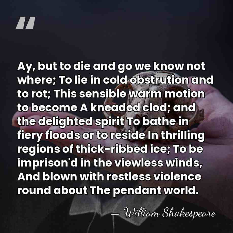 Ay, but to die and go we know not where; To lie&hellip; - William Shakespeare