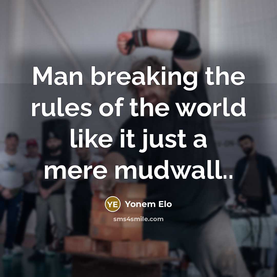 “Man breaking the rules of the world like it just a mere mudwall..” quote by Yonem Elo