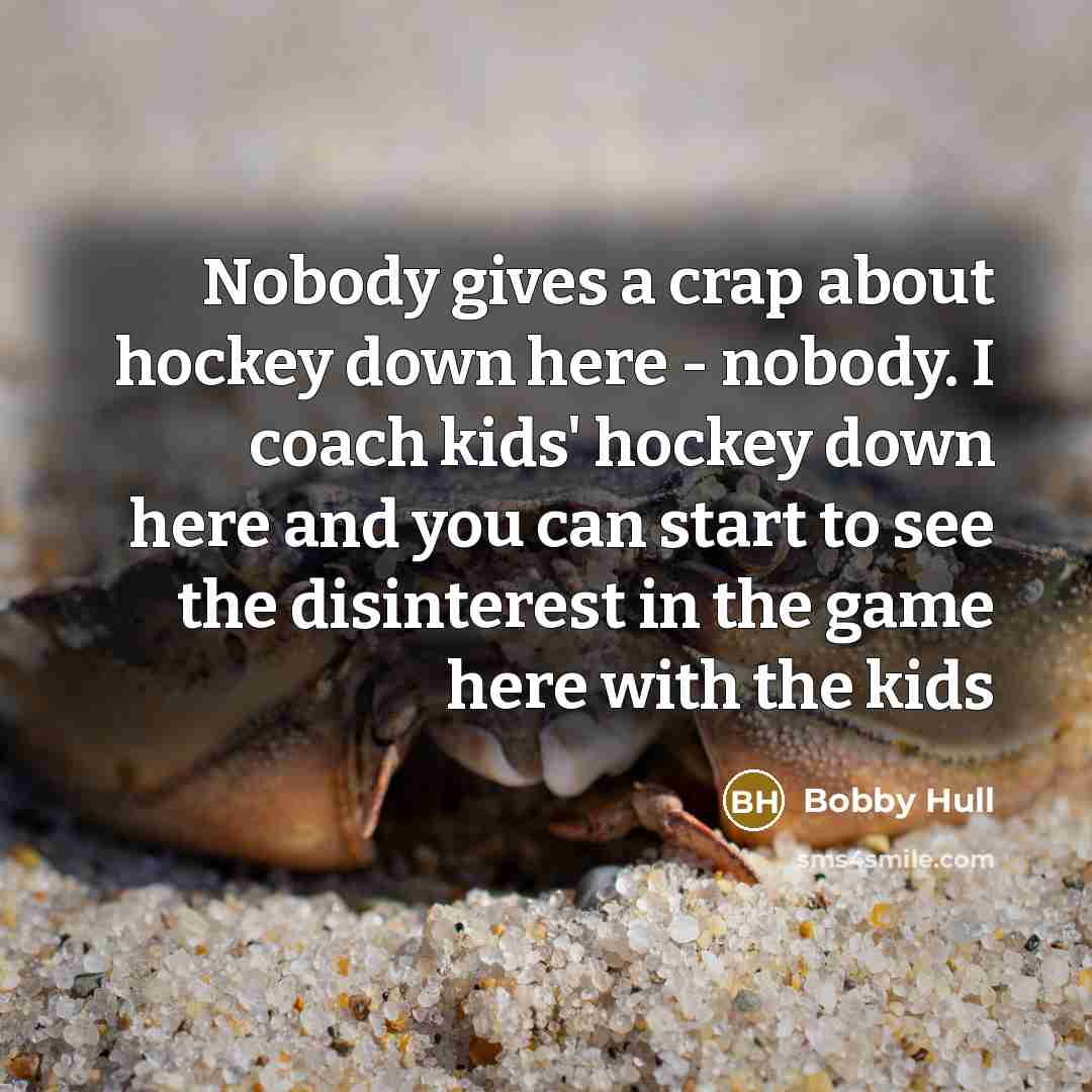 “Nobody gives a crap about hockey down here - nobody.…” quote by Bobby Hull